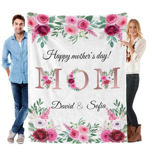 Mom Personalized Flannel Blanket, Custom Name Mom Blanket, Mother s Day Gift for Mom, Cozy Floral Blanket, Birthday Gift for Mom from Kids