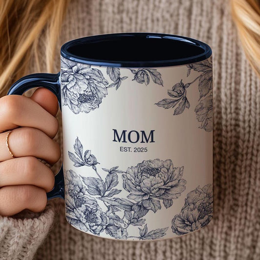 Personalized New Mom Mug For Mom, Custom Mother's Day Gift, Coquette Blue Toile Mug Gift For New Mom, Mother In Law Gift, Baby Shower Gift