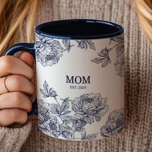 Personalized New Mom Mug For Mom, Custom Mother's Day Gift, Coquette Blue Toile Mug Gift For New Mom, Mother In Law Gift, Baby Shower Gift
