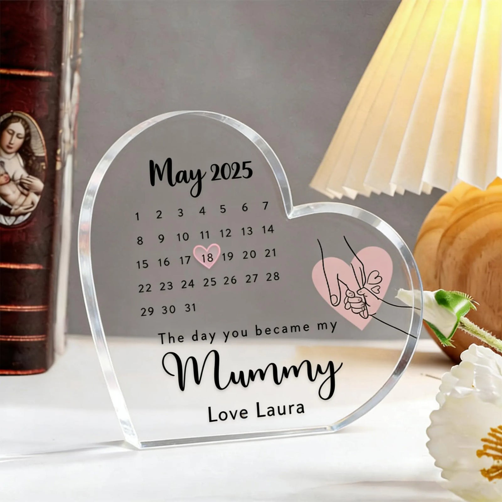 Personalized Mother's Day Gift:The Day You Became My Mummy Heart Plaque Custom Date Keepsake,New Mom Gift,Mother s Day Gift from DaughterSon