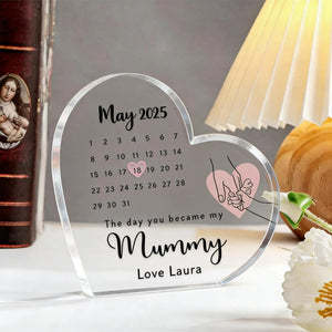 Personalized Mother's Day Gift:The Day You Became My Mummy Heart Plaque Custom Date Keepsake,New Mom Gift,Mother s Day Gift from DaughterSon