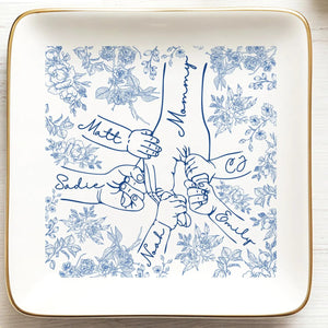 Personalized Holding Mom's Hand Ceramic Jewelry Dish with 1-6 Kids: Chinoiserie Mom Trinket Dish, Mothers Day Gift for Mom, Mama Ring Holder