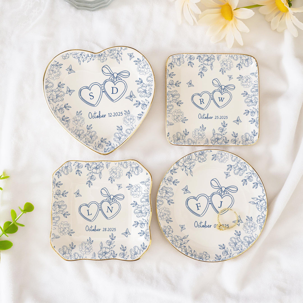 Personalized Locked Ring Dish,Custom Engraved Ceramic Jewelry Holder,Wedding Gift for Couple,Gift for Bride,Engagement or Anniversary Gift