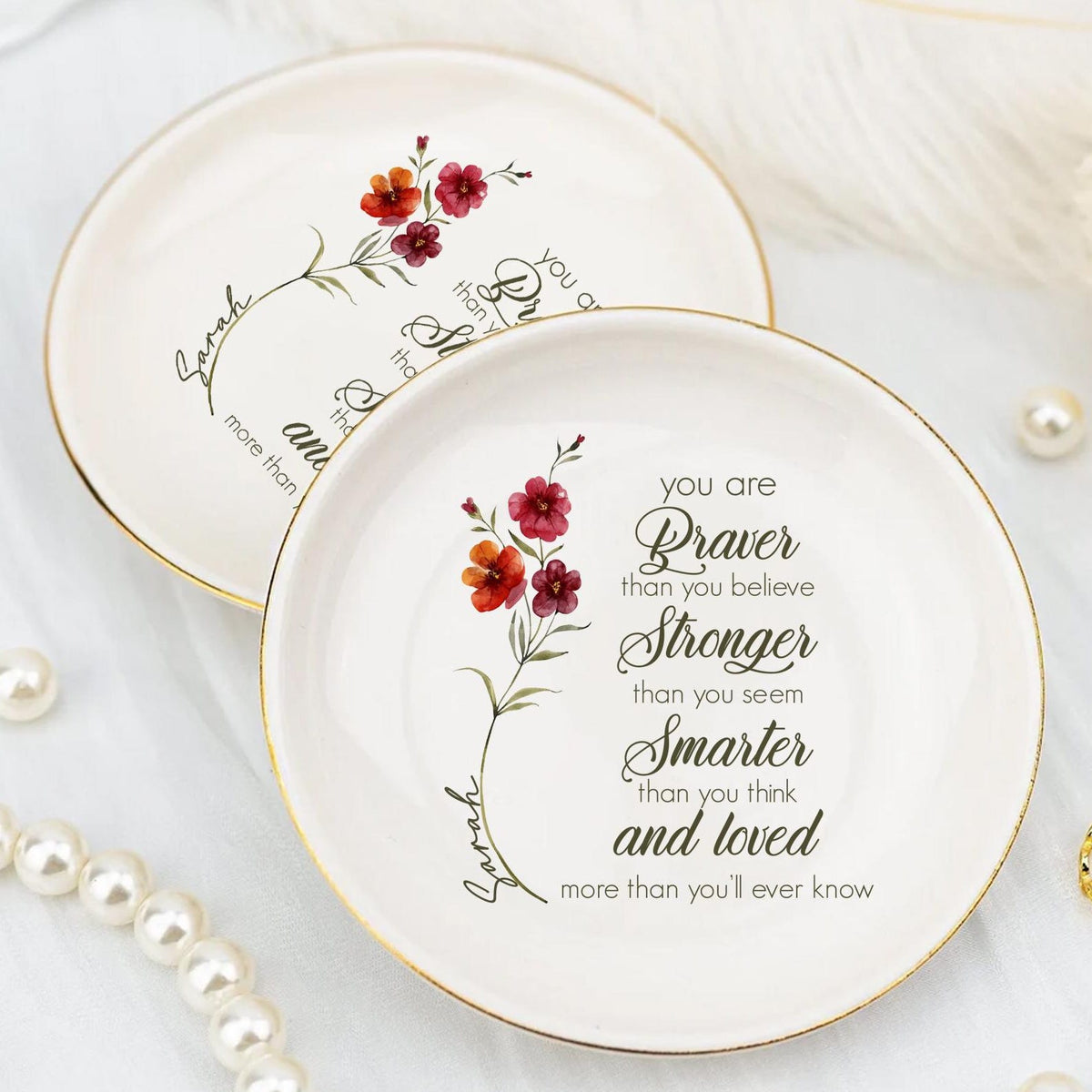Personalized Trinket Dish Custom Watercolor Flower Ring Dish Birthday Jewelry Dish Mothers Day Gift For Mom For Grandma For Nana