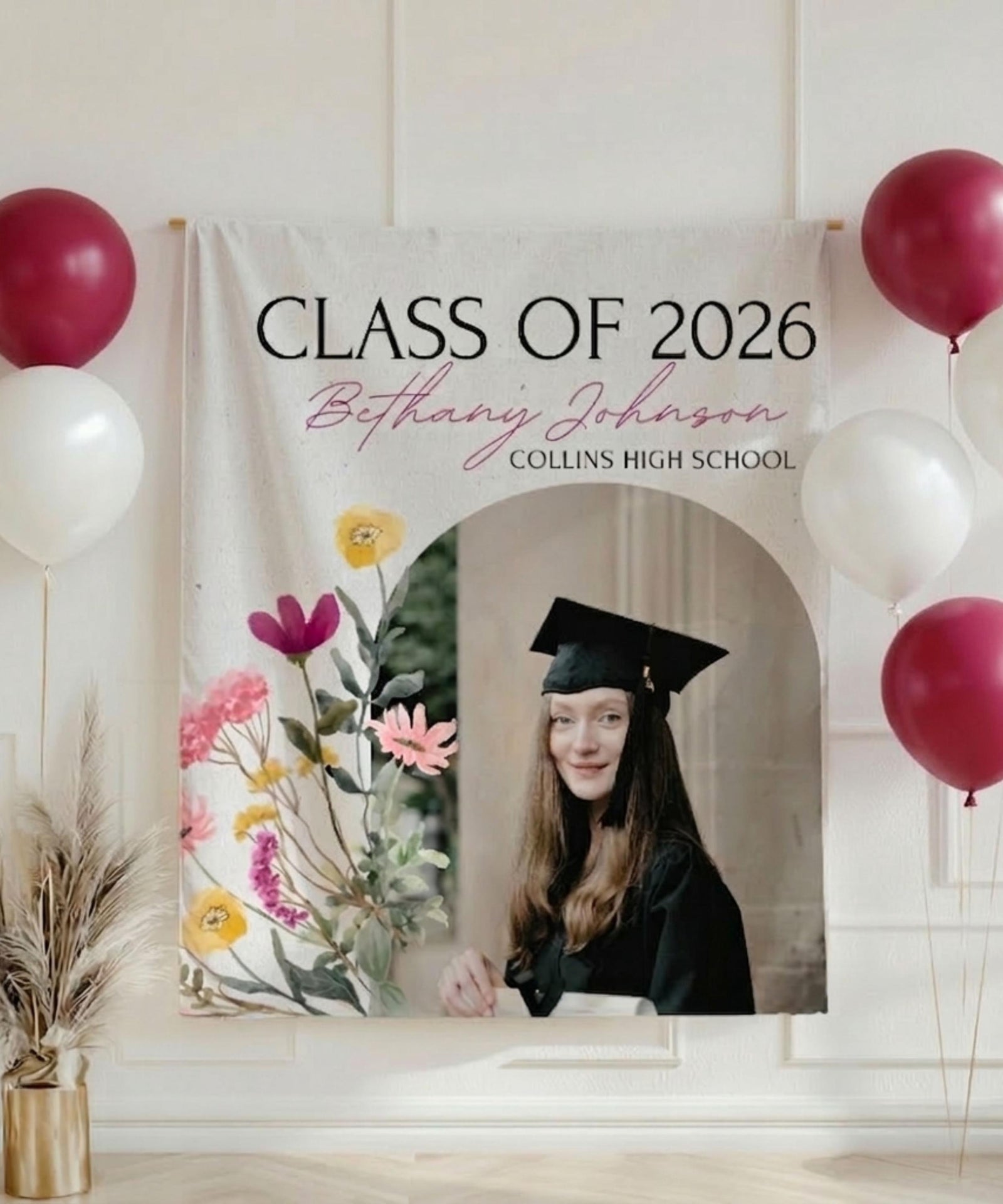 Class of 2026 Graduation Photo Banner, Personalized Graduation Party Backdrop, Custom Grad Banner with Photo, Senior Graduation Decoration
