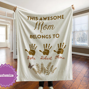 Personalized Mom Blanket with Kids Names, Custom Mother's Day Gift, This Awesome Mom Belongs To, Gift for Mom from Kids, Custom Flower Throw