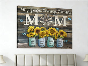 Personalized Mom Canvas Wall Art, Custom Sunflower Family Names, Meaningful Home Decor Gift