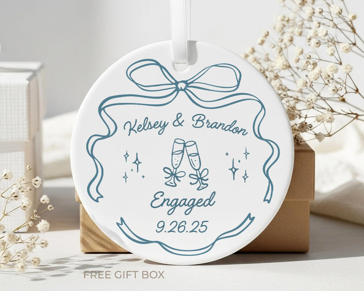 Personalized Engaged Ornament, Custom Engagement Gift, First Christmas Engaged, Ceramic Engagement Keepsake