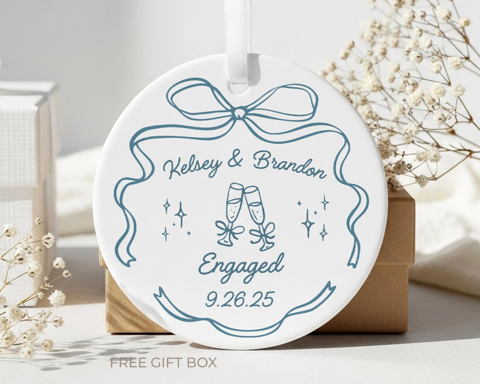 Personalized Engaged Ornament, Custom Engagement Gift, First Christmas Engaged, Ceramic Engagement Keepsake