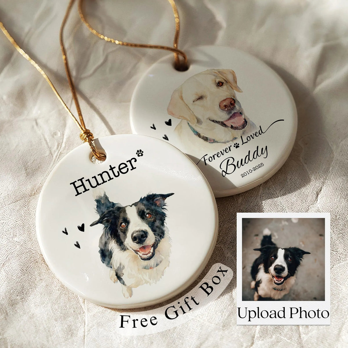 Personalized Watercolor Pet Photo Ornament Custom Dog or Cat Memorial Keepsake