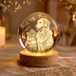 Personalized Dog Mom/Cat Mom Crystall Ball LED Light Lamp, Pet Portrait Gift For Cat Dog Lovers, Pet Mum Remembrance Gifts