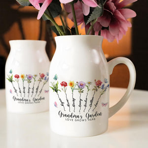 Personalized Grandma's Garden Vase & Plant Pot, Custom Birth Flower Vase, Mother's Day Gift, Gift for Grandma, Family Name Flower Pot