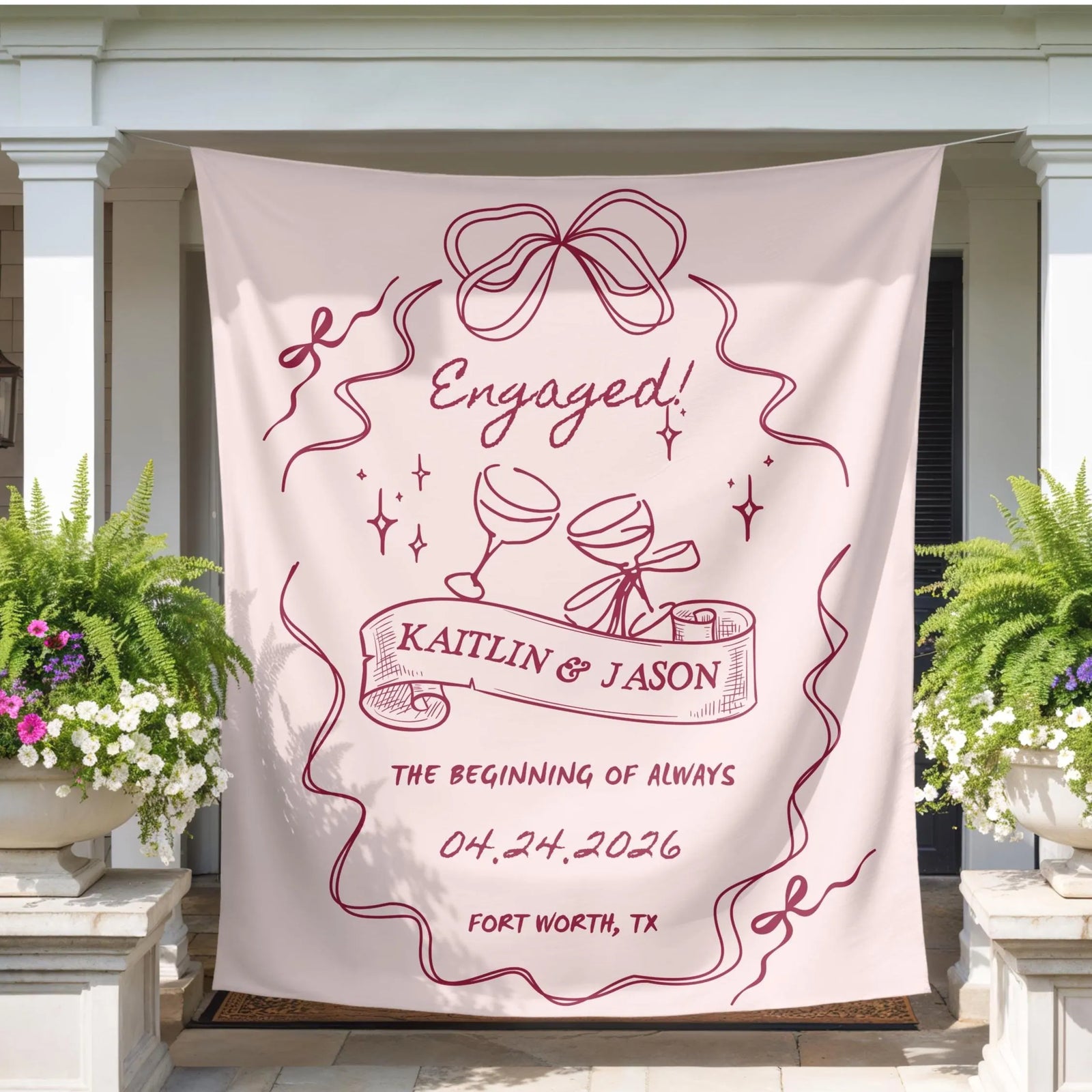 Personalized Engagement Party Banner, Bachelorette Tapestry, Wedding Photo Backdrop, Custom Bridal Shower Decor, Reception Welcome Sign