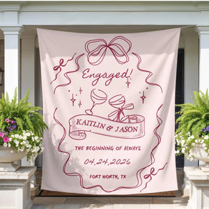 Personalized Engagement Party Banner, Bachelorette Tapestry, Wedding Photo Backdrop, Custom Bridal Shower Decor, Reception Welcome Sign