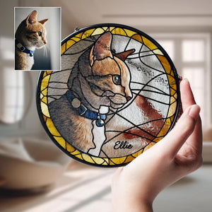 Custom Cat Portrait from Photo Suncatcher, Pet Sun Catcher Memorial, Glass Pet Memorial, Personalized Pet Portrait Housewarming Gift
