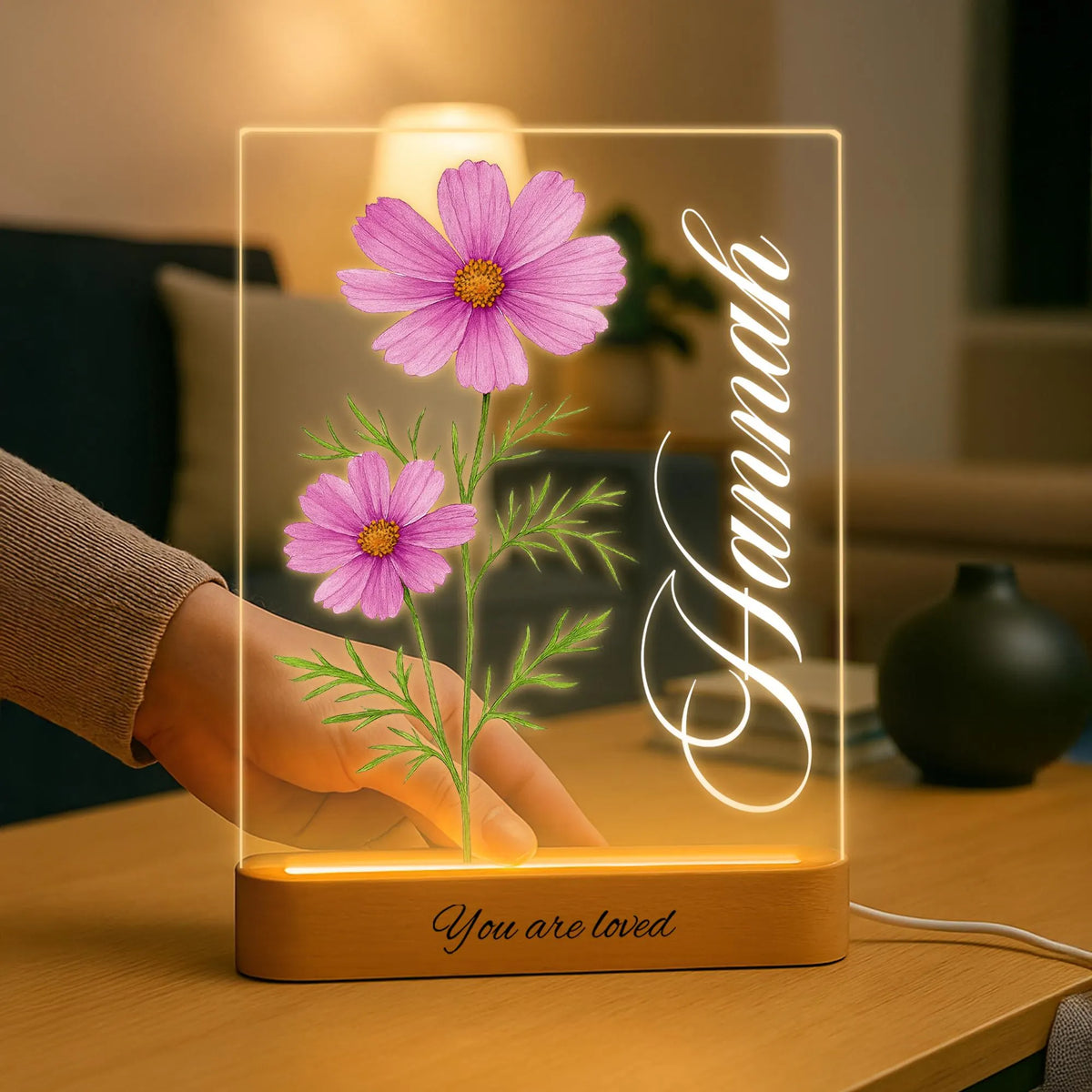 Personalized Flower Garden Acrylic Night Light: Engraved Baby Name Gift, Christmas gift, Gift For Mother