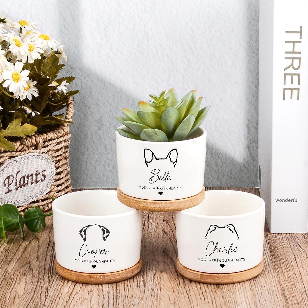 Personalized Dog Memorial Gift Planter,Pet Memorial Gift Plant Pot,Custom Flower Pot with Bamboo Tray,Loss of Pet Tribute,Dog Sympathy Gift