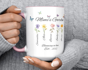 Personalized Mimi's Garden Coffee Mug, Mother's Day Gift For Mimi, Grandkid's Names And Birth Month Flower, Gift From Grandchildren