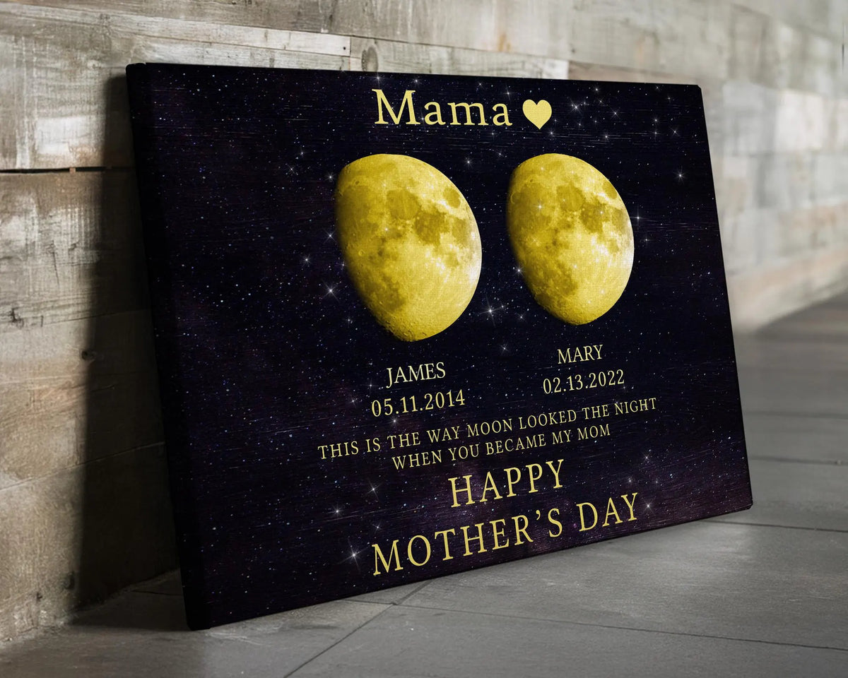 Personalized Moon Phase Canvas for Mom Custom Night Sky with Kids Names & Dates, Unique Gift for Mother's Day, Mom Wall Art Keepsake
