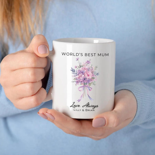 World's Best Mum Floral Mug | Customised Mother's Day Gift with Children's Names | Personalised Mother's Day Mug
