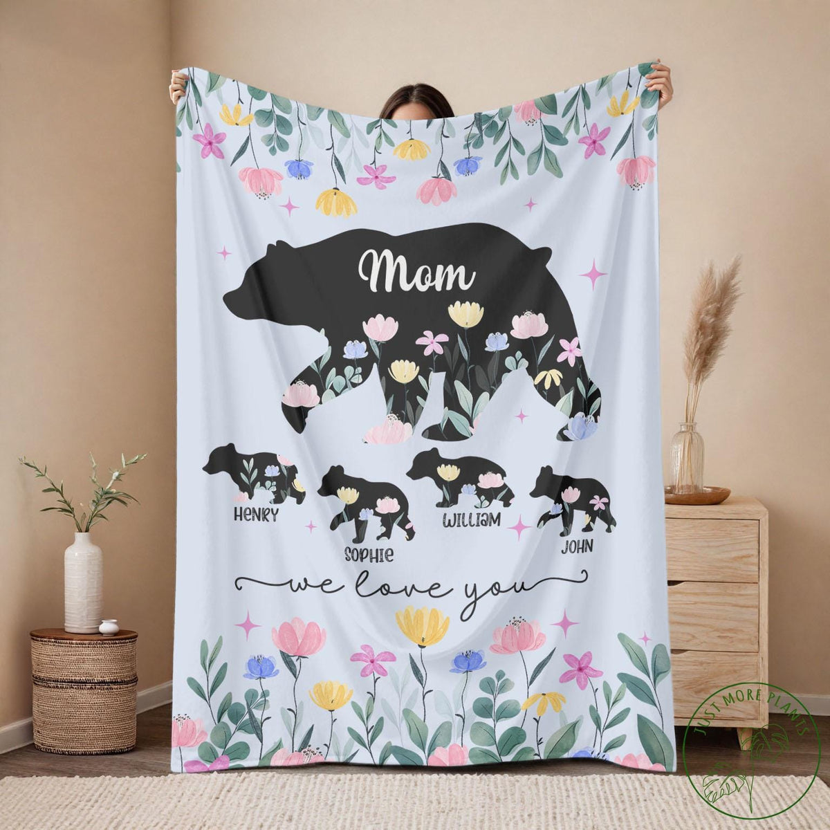Mom Personalized Fleece Blanket, Mom Bear, Mothers Day Gift, Custom Mom Gift, Mom Birthday Gift, Mom Gift Daughter