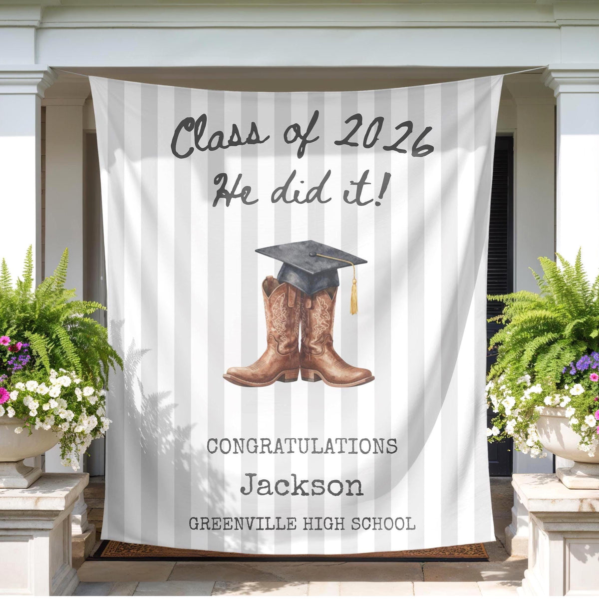 Western Graduation Banner 2026, Cowboy Boots Party Tapestry, Class of 2026 Congrats Grad Sign, Personalized Graduation Party Backdrop
