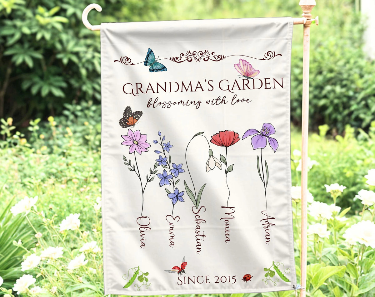 Personalized Grandma's Garden Flag Custom Floral Name Mother's Day Gift Nana's Decor