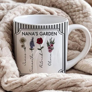 Nana s Garden Mug, Custom Grandchildren Names Mug, Floral Family Mug, Mother s Day Gift