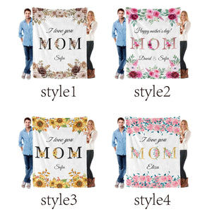 Mom Personalized Flannel Blanket, Custom Name Mom Blanket, Mother s Day Gift for Mom, Cozy Floral Blanket, Birthday Gift for Mom from Kids