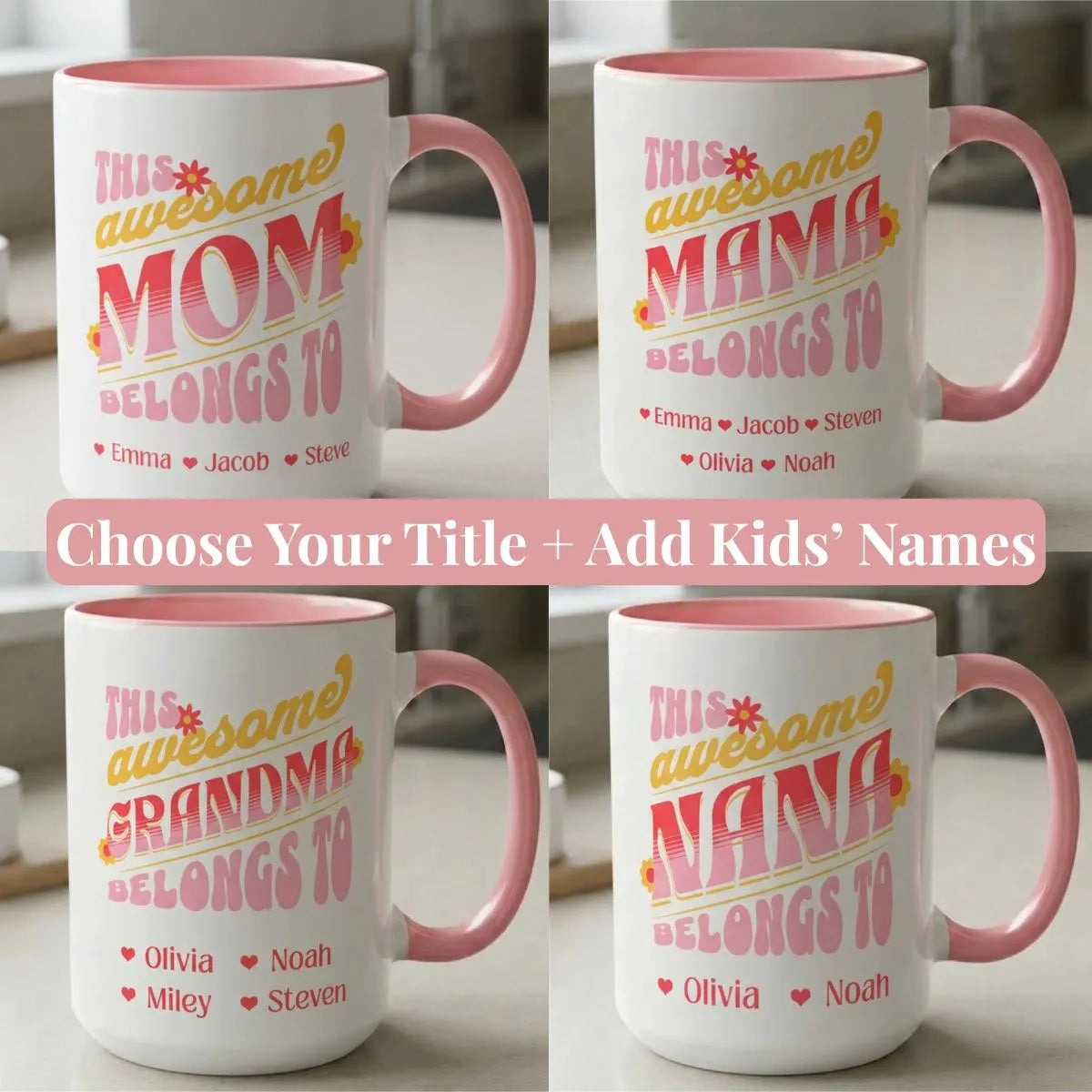 Personalized Mom Mug with Kids Names, This Awesome Mom Belongs To, Custom Mom Gift, Mother's Day Gift, Nana Mug, Grandma Mug