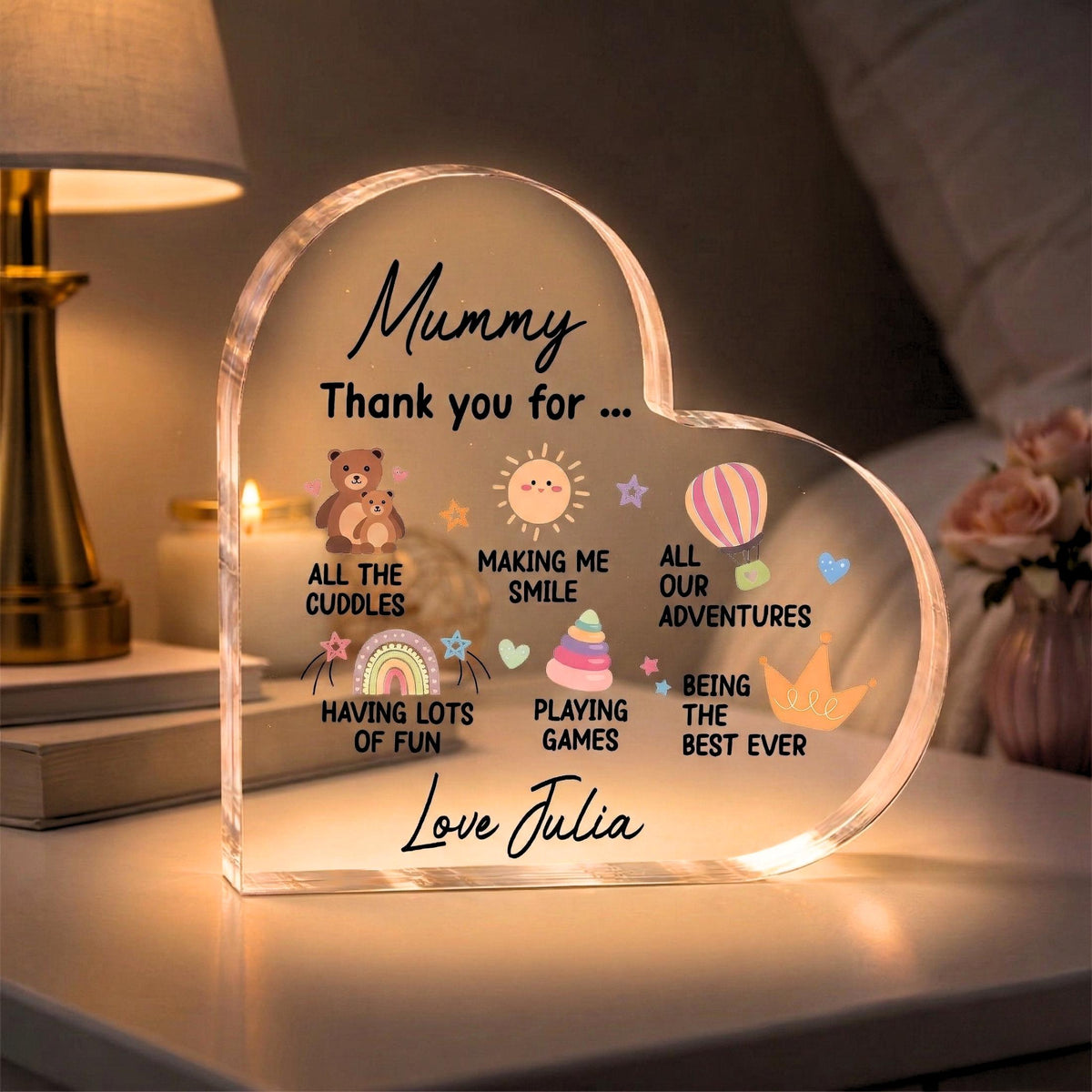 Personalized Mummy Heart Acrylic Plaque, Mother s Day Gift from Kids, Custom Mom Name & Child Name, Thank You Gift, Cute Keepsake Decor