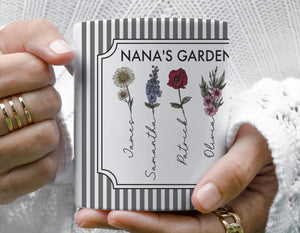 Nana s Garden Mug, Custom Grandchildren Names Mug, Floral Family Mug, Mother s Day Gift