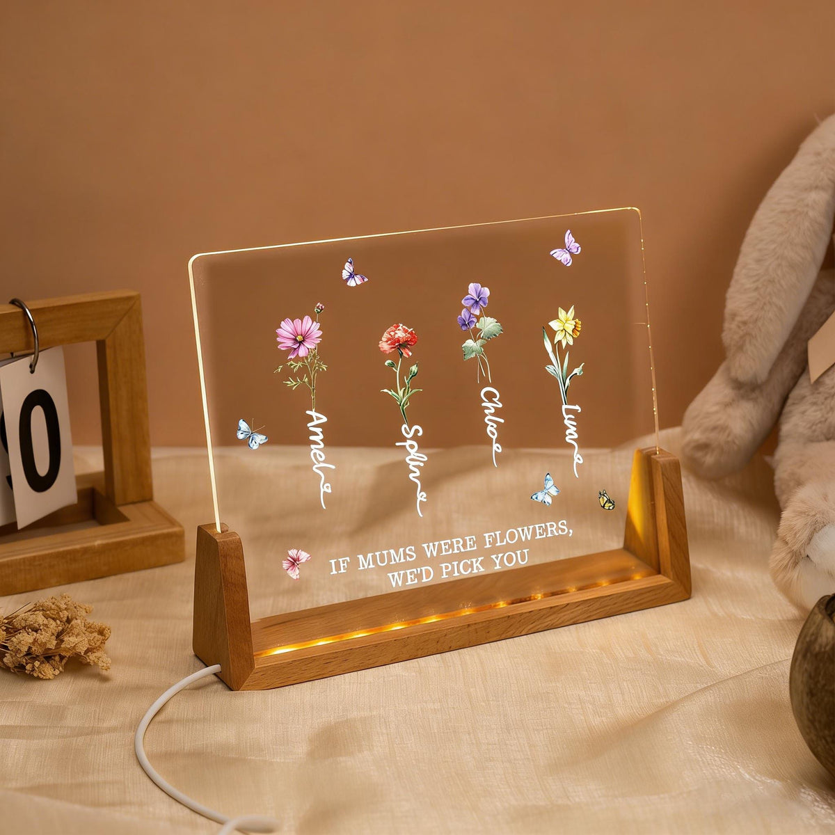 Mum's Garden Night Light, Custom Birth Month Flower With Kids Names Night Light, Mother's Day Gift for Mom Gifts Personalized Birthday Gift