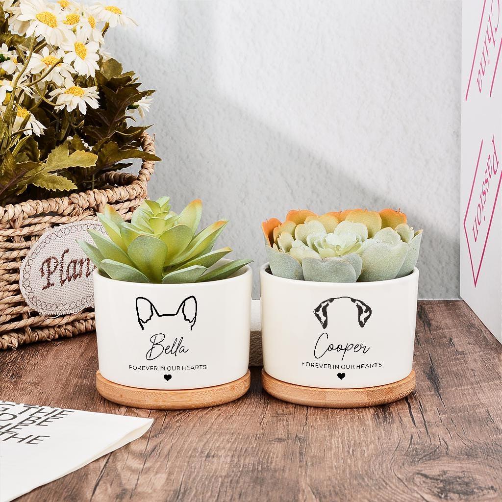Personalized Dog Memorial Gift Planter,Pet Memorial Gift Plant Pot,Custom Flower Pot with Bamboo Tray,Loss of Pet Tribute,Dog Sympathy Gift