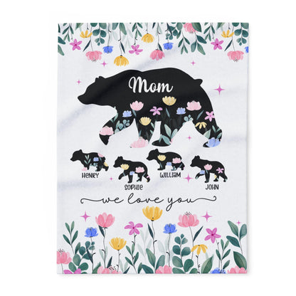 Mom Personalized Fleece Blanket, Mom Bear, Mothers Day Gift, Custom Mom Gift, Mom Birthday Gift, Mom Gift Daughter