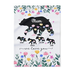 Mom Personalized Fleece Blanket, Mom Bear, Mothers Day Gift, Custom Mom Gift, Mom Birthday Gift, Mom Gift Daughter