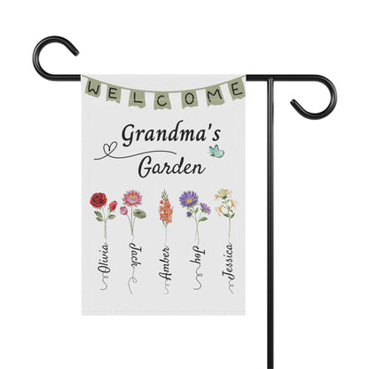 Personalized Welcome To Grandma's Garden Flag BirthDay Gift For Grandmother Custom Grandkids Name Mimi Granny Birthday Garden Sign banner