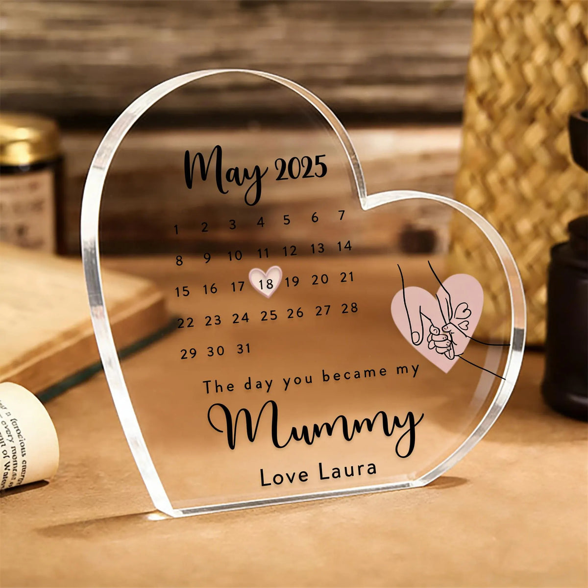 Personalized Mother's Day Gift:The Day You Became My Mummy Heart Plaque Custom Date Keepsake,New Mom Gift,Mother s Day Gift from DaughterSon