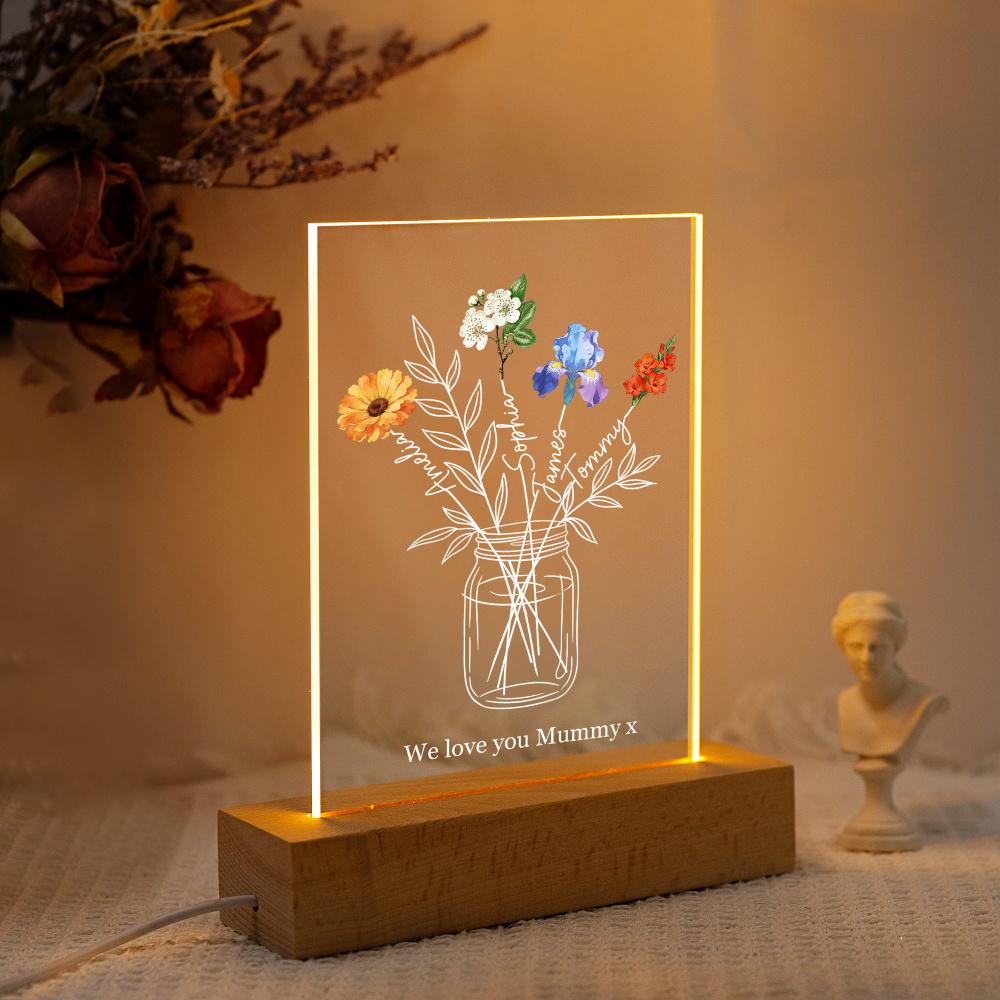 Personalized Grandma's Garden Night Light, Family Bouquet Gift Mother's Day Gift