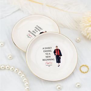 Personalized Graduation Photo Jewelry Dish: Custom Ceramic Trinket Tray Gift for Graduate, College Graduation Keepsake, Class of 2026 Ring