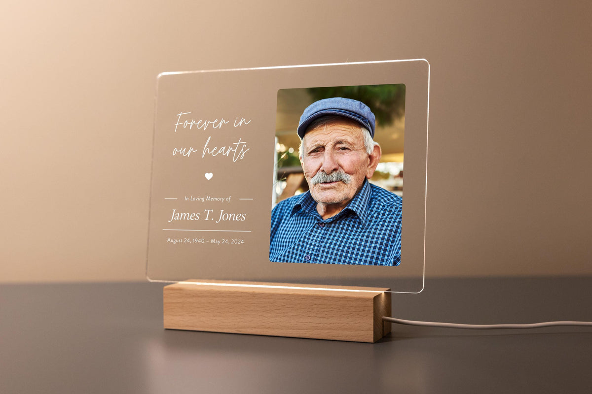 Personalized LED Memorial Plaque: In Loving Memory Remembrance Loss Sympathy Memorial Photo Gift