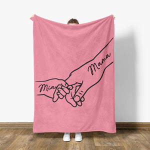 Personalized Mama Holding Hands Blanket: Kids Names Blanket For Mom, Mother's Day Gift, Up to 10 Kids