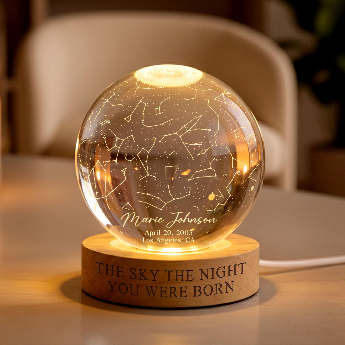 The Stars On The Night You Were Born Star Map By Date Crystall Ball Night Light Personalized Birthday Gift, Mother's Day Gifts