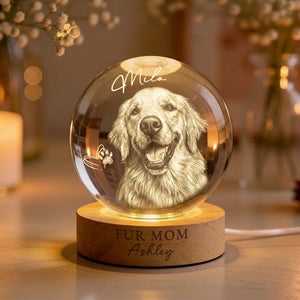 Personalized Dog Mom/Cat Mom Crystall Ball LED Light Lamp, Pet Portrait Gift For Cat Dog Lovers, Pet Mum Remembrance Gifts