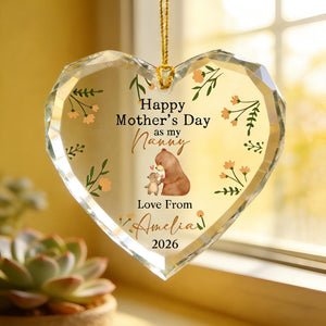 Personalized Nanny Mother's Day Crystal Ornament, Watercolor Bear, Best Gift For Mom