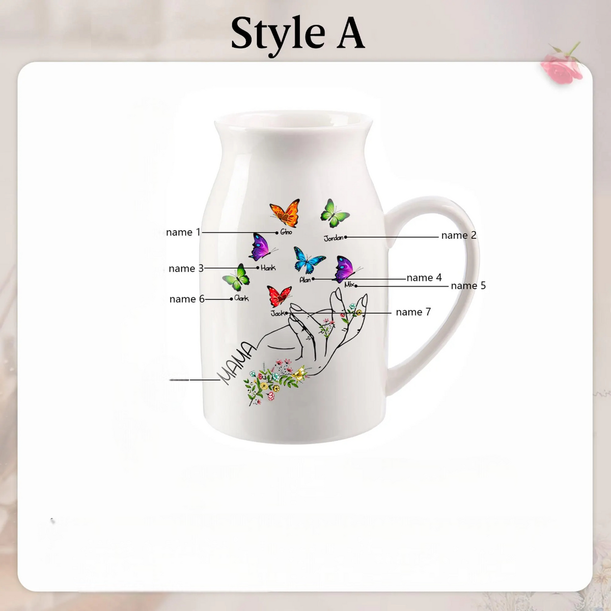 Personalized Mom With Kids Names Flower Vase, Custom Vase Gifts for Mom, Grandma Gifts, Custom Mom Birthday Jug Vase