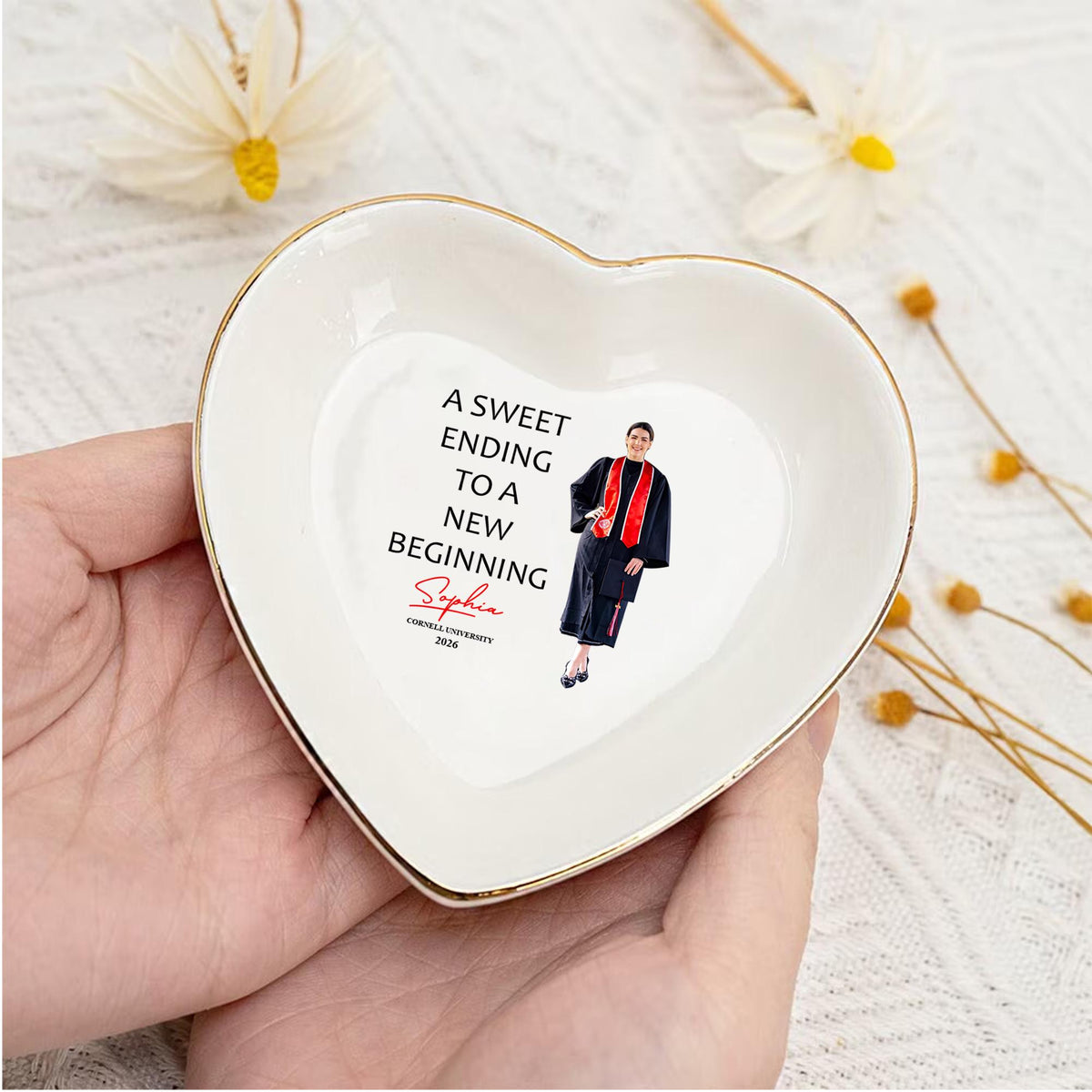 Personalized Graduation Photo Jewelry Dish: Custom Ceramic Trinket Tray Gift for Graduate, College Graduation Keepsake, Class of 2026 Ring