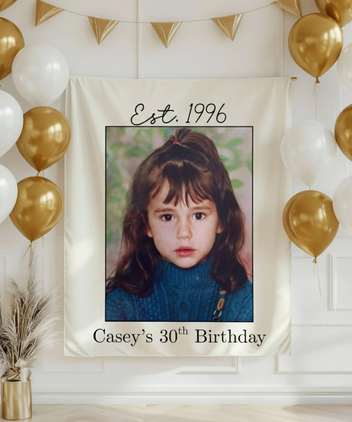 Vintage Birthday Photo Banner, Personalized Birthday Banner, Custom Retro Photo Backdrop, 1996 birthday backdrop, 30th birthday party sign