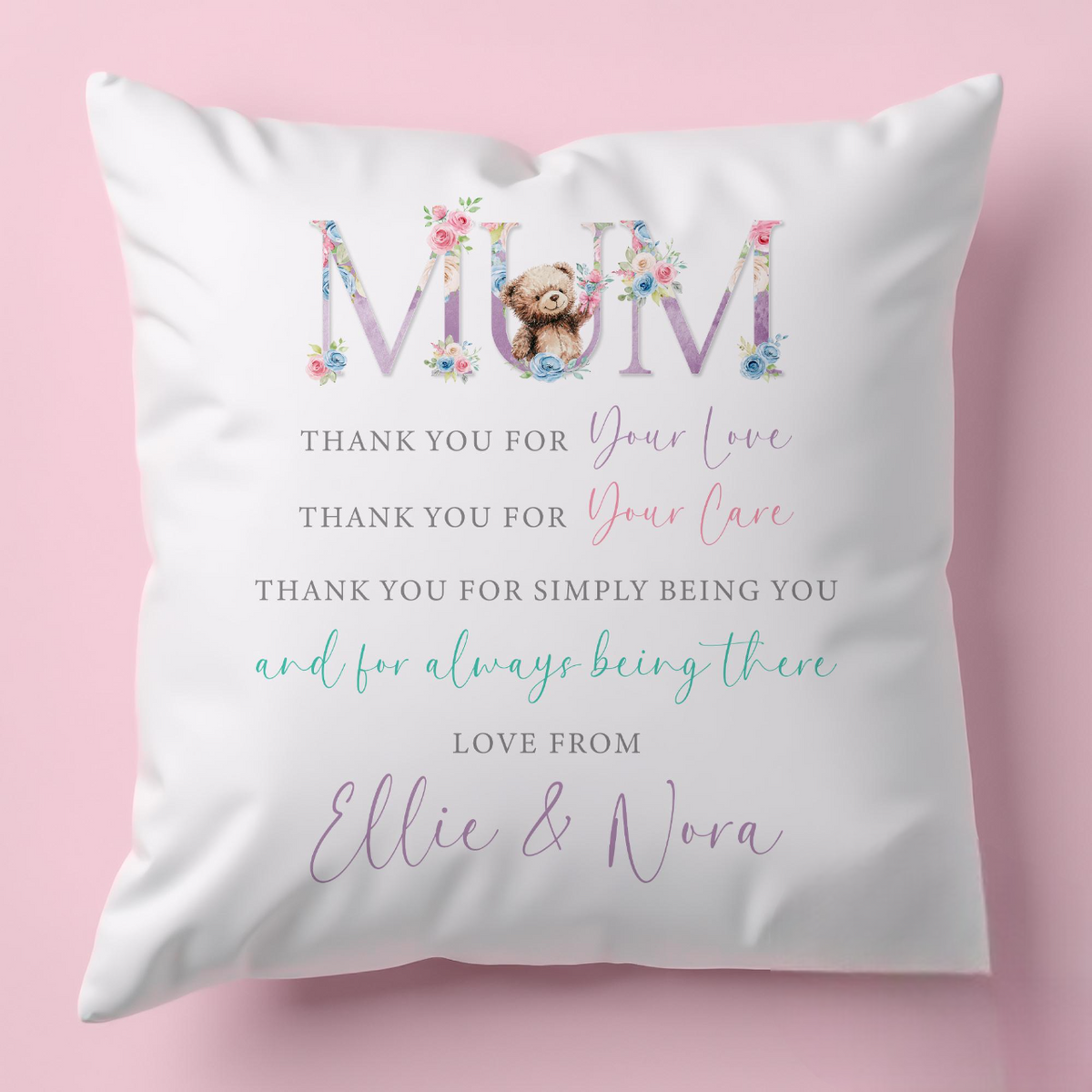 Personalised Floral Mam Cushion, Thank You Keepsake, Mother's Day Gift for Her