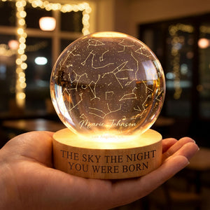The Stars On The Night You Were Born Star Map By Date Crystall Ball Night Light Personalized Birthday Gift, Mother's Day Gifts